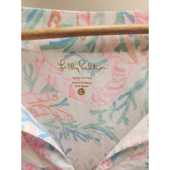 Lilly‎ Pulitzer Sea Life Print V Neck Tunic Top Womens Size Large Cotton - Picture 2 of 3